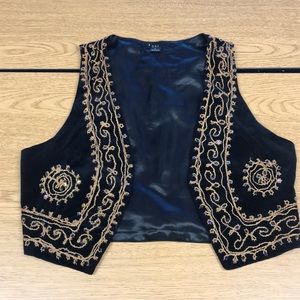 Forever 21 Bohemian Embroidery Black & Gold Vest